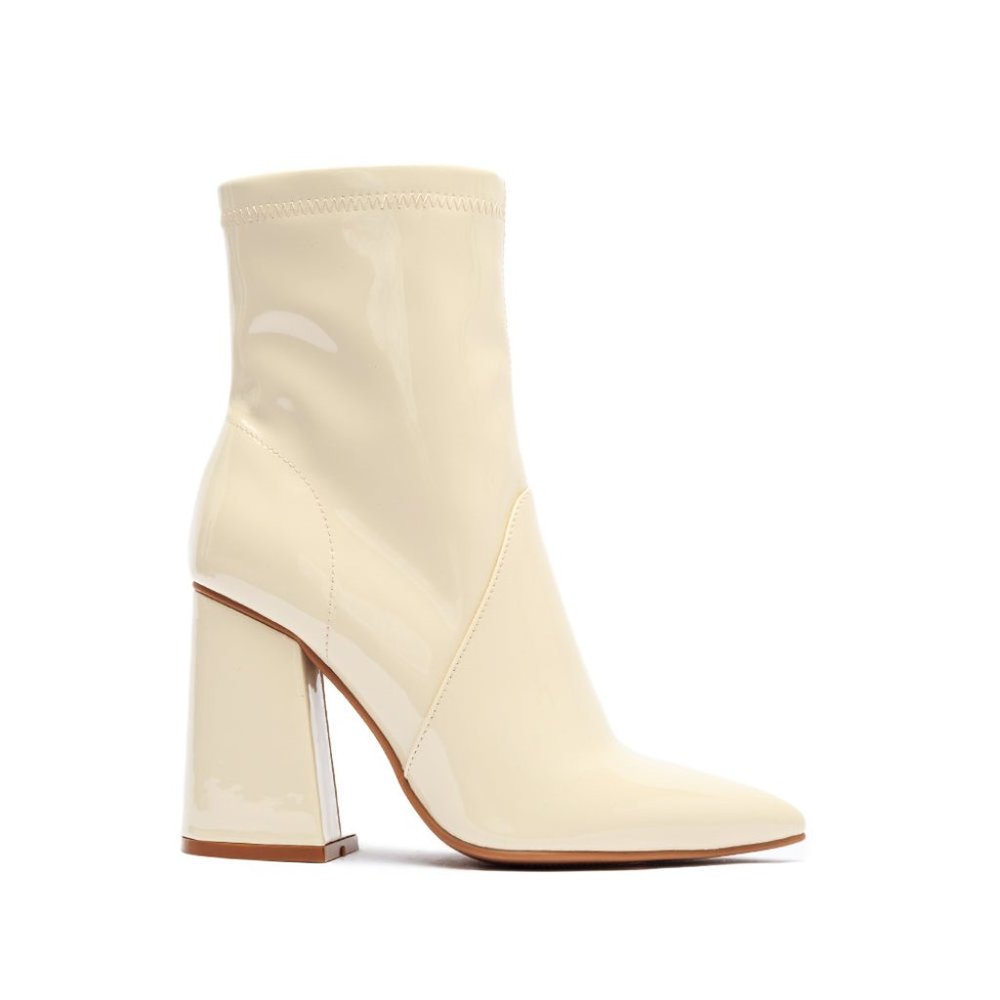Cream Vegan Patent Leather Ankle Boots